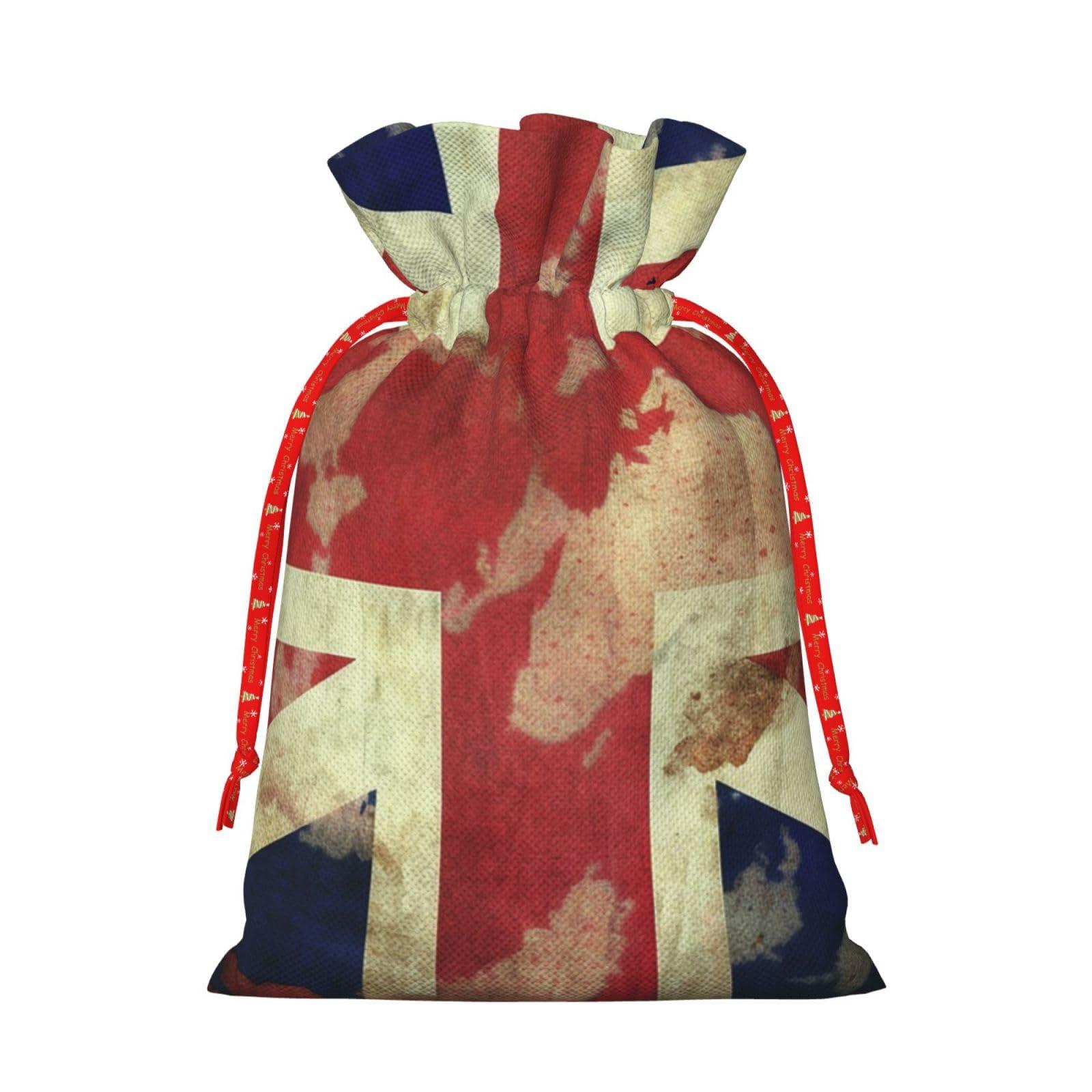 LZQPOEAS LZQPOEAS Vintage Union Jack British Flag Christmas Gift Bags with Drawstring Christmas Bags Gift Wrapping Bags for Xmas Holiday Party Candy Bag for Christmas Favor Bags for Xmas Presents