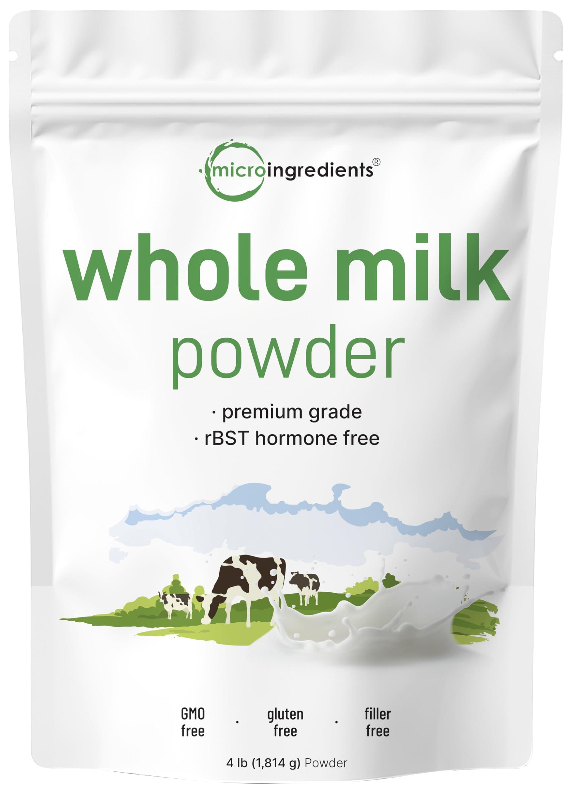 Micro Ingredients Micro Ingredients Whole Milk Powder, 4 lb | Pasture-Raised, rBST-Free | Pure & Rich in Protein | Ideal for Baking & Everyday Use | Non-GMO, Gluten-Free, Premium Grade