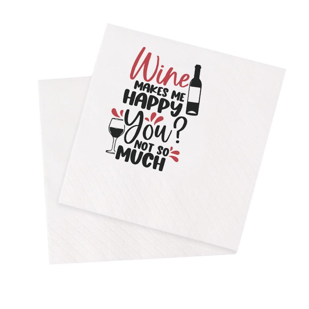 VOWFOO VOWFOO Funny Fiesta Wine Drinking Quotes Saying Cocktail Napkins Party Beverage Bar Paper Novelty Humorous Quirky Gag Gift 100Pcs 4.5 x 4.5 2-ply(Wine Makes Me Happy You Not So Much)