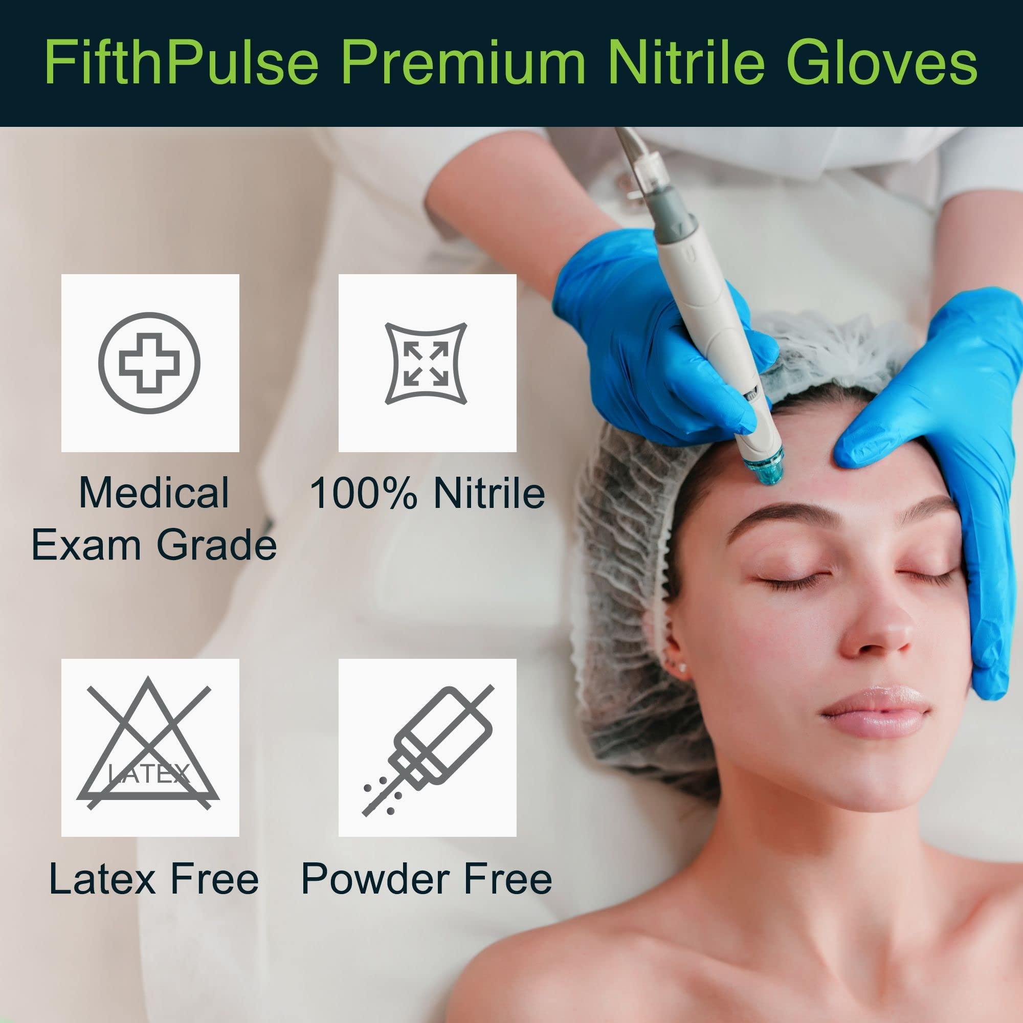 FifthPulse Blue Nitrile Disposable Gloves Large, 200 Count - Latex Free Medical Gloves, Dental and Surgical Grade - Powder Free Rubber Gloves