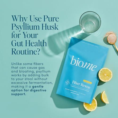Bio.me Fiber Rescue - Psyllium Husk Powder for Digestive Health & Bloating Relief, Sugar Free Lemonade Flavored Prebiotic Soluble Fiber Powder, Non-GMO Fiber Supplement Powder, Gluten Free - 30 Servings