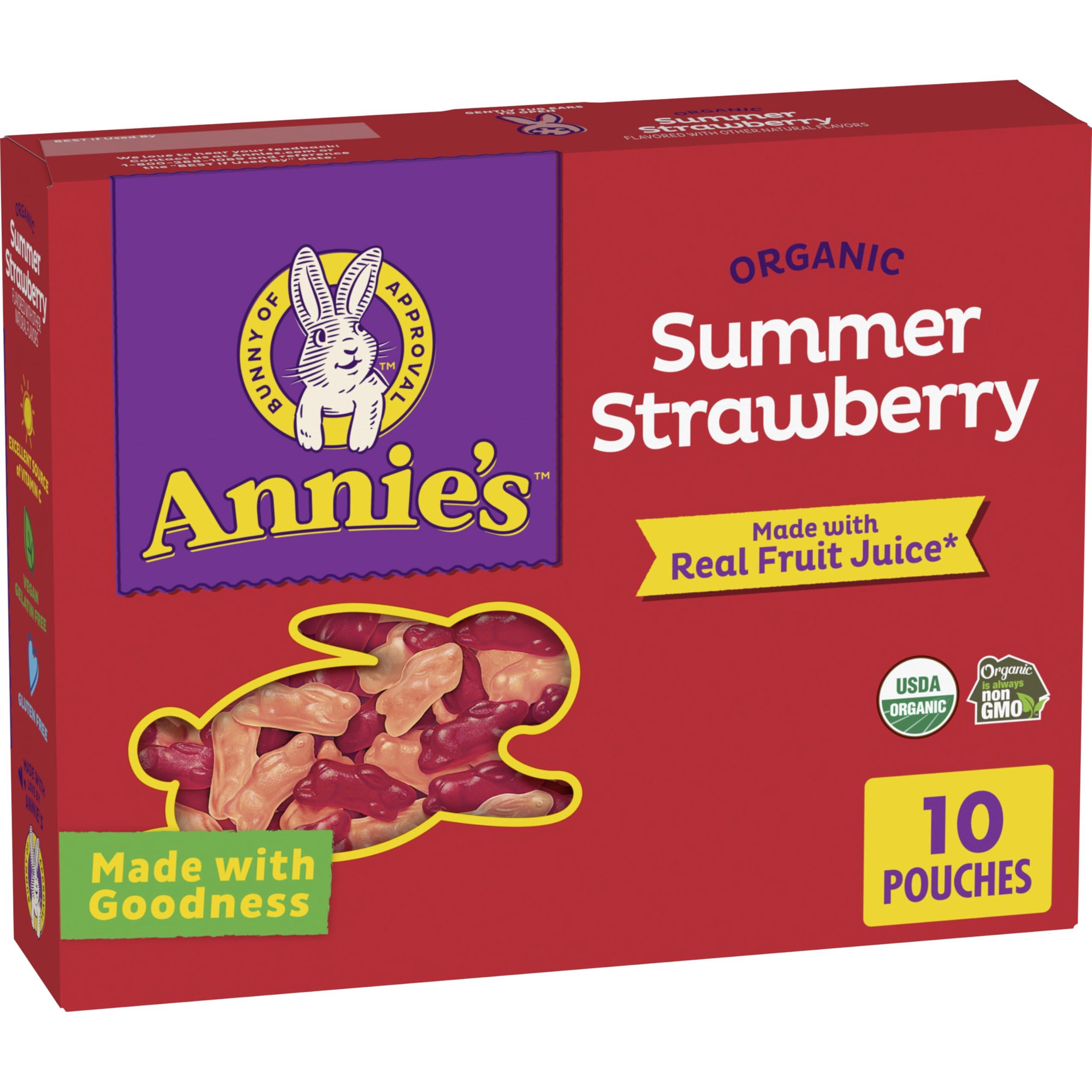 Annies Annie\'s Organic Bunny Fruit Flavored Snacks, Summer Strawberry, Gluten Free, 10 Pouches, 7 oz.