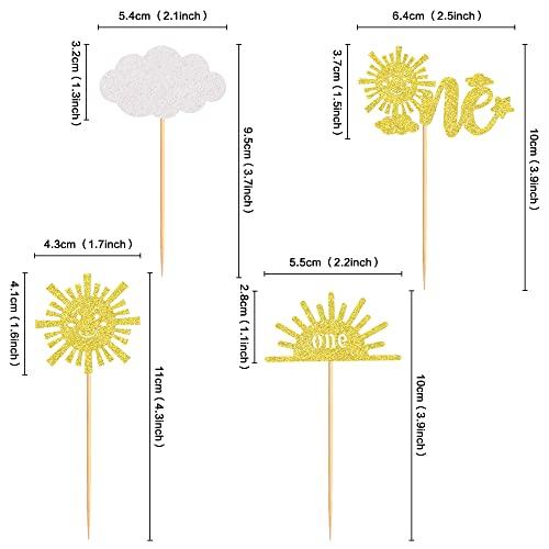 Cyodoos Cyodoos 24Pcs Sunshine One Cupcake Toppers Sun Simle Face Cloud You are My Sunshine First Birthday Cupcake Picks Baby Shower 1st Birthday Party Cake Decorations Supplies - Gold Glitter