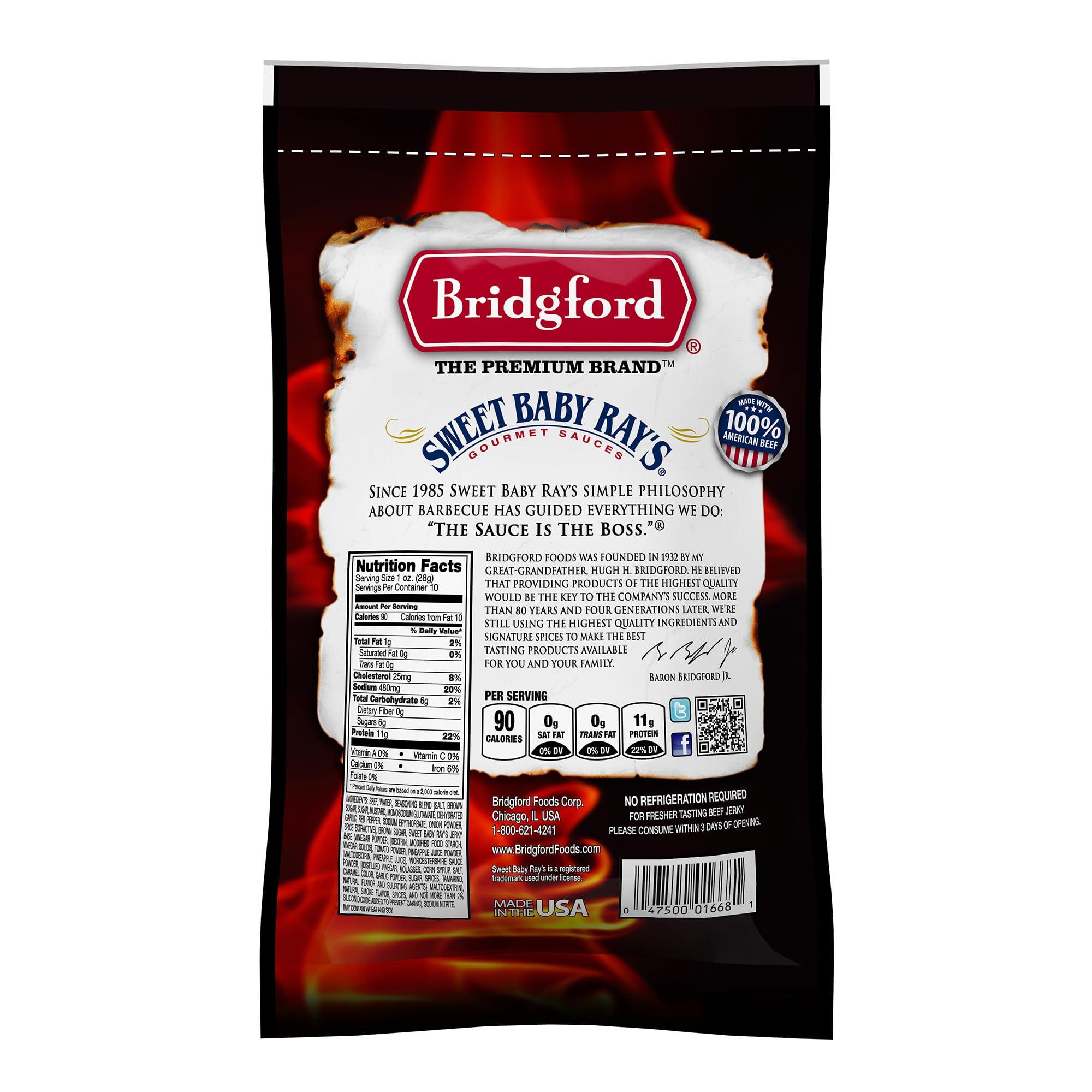 Bridgford Bridgford Sweet Baby Rays Beef Jerky Original 10 oz Pack of 6 - Healthy Beef Jerky for Your Dietary Preferences - Ready-To-Eat High Protein Beef Jerky for On-the-Go Snacking and Busy Lifestyles