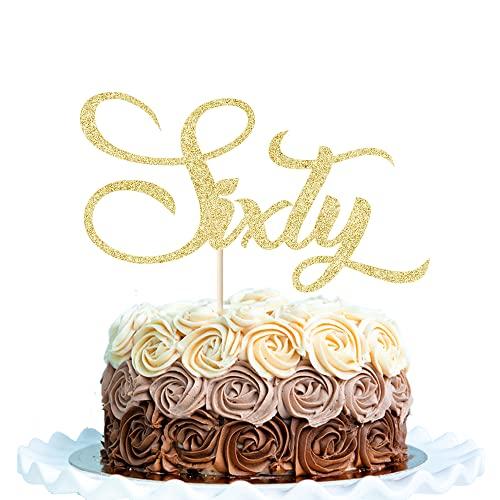 Bekaterea Gold Glitter Sixty Cake Topper,60th Birthday Cake Topper,Cheers to 60 Years Old,60th Anniversary /60th Birthday Party Decorations Supplies