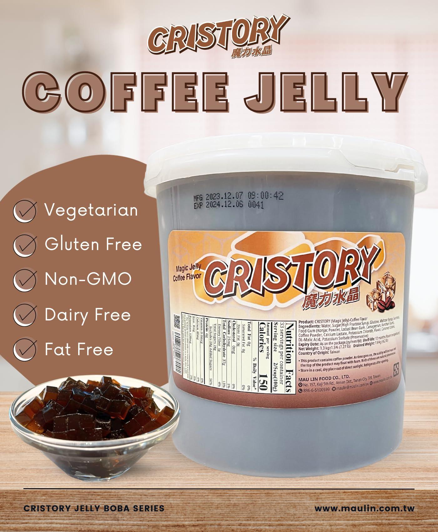 CRISTORY CRISTORY Coffee Jelly Jar (7.27 lbs), Authentic Arabica Coffee, Pre-Sweetened and Ready To Serve, 100% Gluten Free & Fat Free, Vegan Friendly, Bubble Tea, Toppings for Beverage & Desserts
