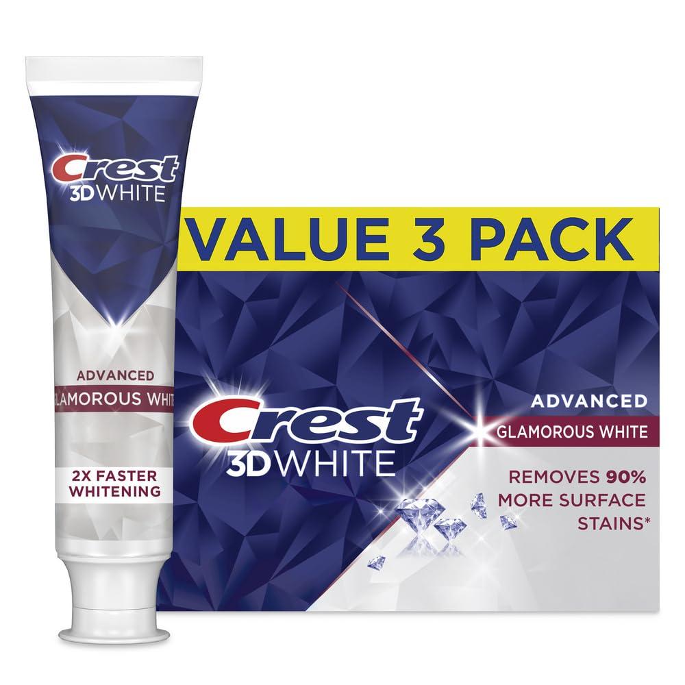 Crest Crest 3D White Advanced Glamorous White Teeth Whitening Toothpaste, 3.3 oz, Pack of 3