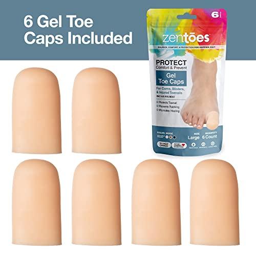 ZenToes ZenToes 6 Pack Gel Toe Cap and Protector - Cushions and Protects to Provide Relief from Missing or Ingrown Toenails, Corns, Blisters, Hammer Toes (Large, Beige)