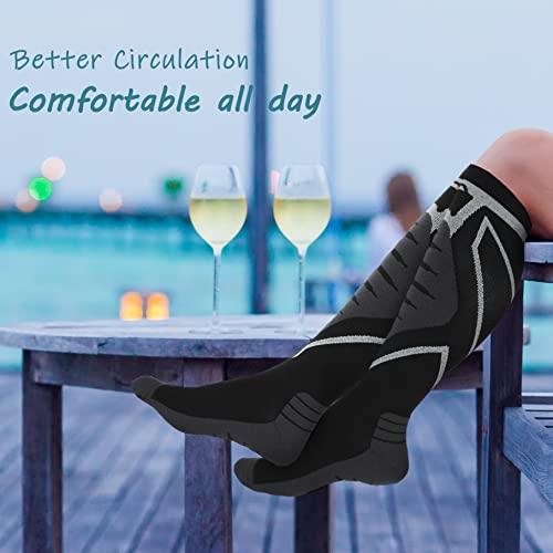 Keskale Keskale Compression Socks for Men & Women 20-30 mmHg Knee High (2 Pairs) - Best Support for Medical, Athletic, Sports, Travel, Running (Black/Gray, L/XL)