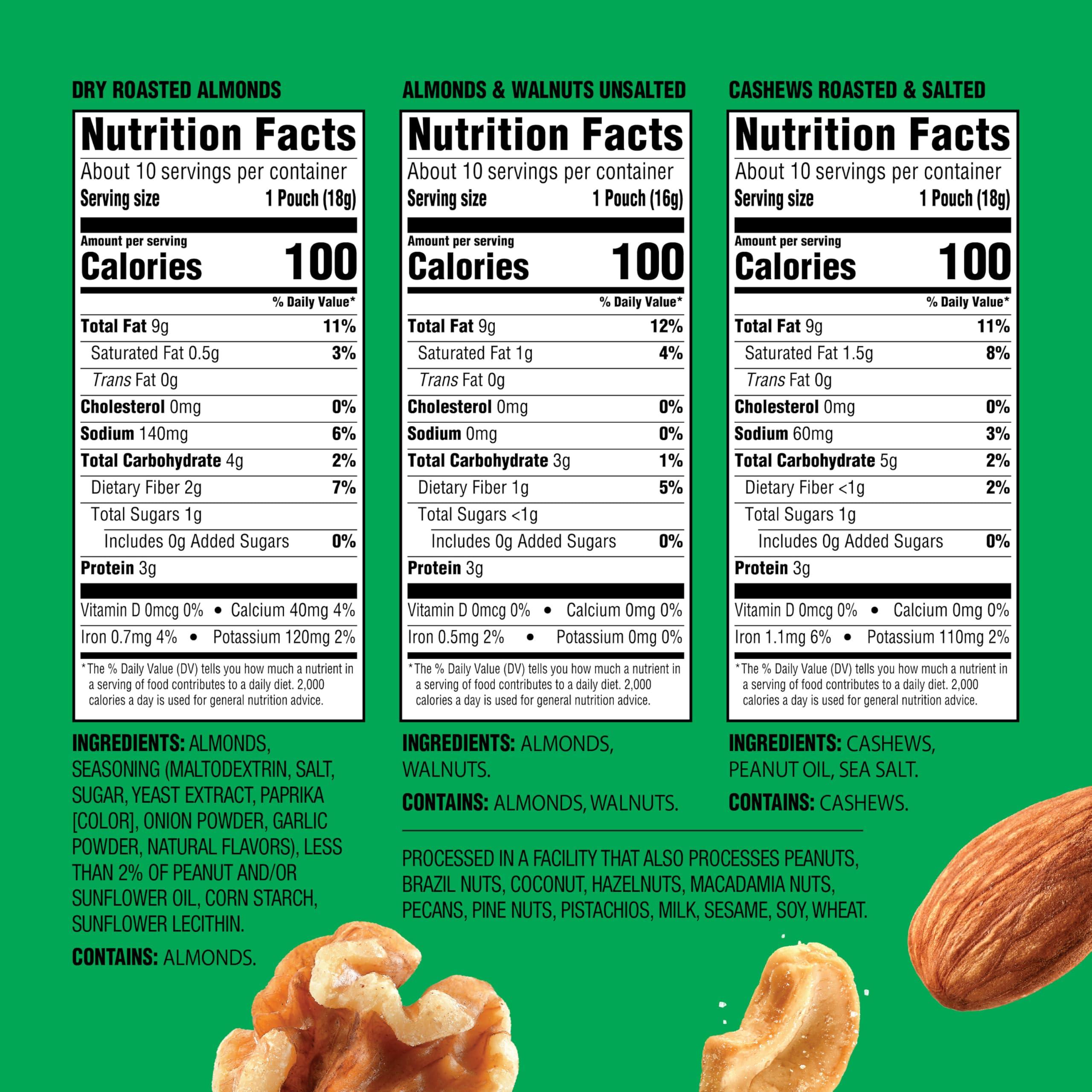 Emerald Emerald Nuts Mixed Nuts Variety Pack 18ct (1-Pack) , 100-Calorie Individual Packs , Features Dry Roasted Almonds, Natural Almonds & Walnuts, and Roasted & Salted Cashews