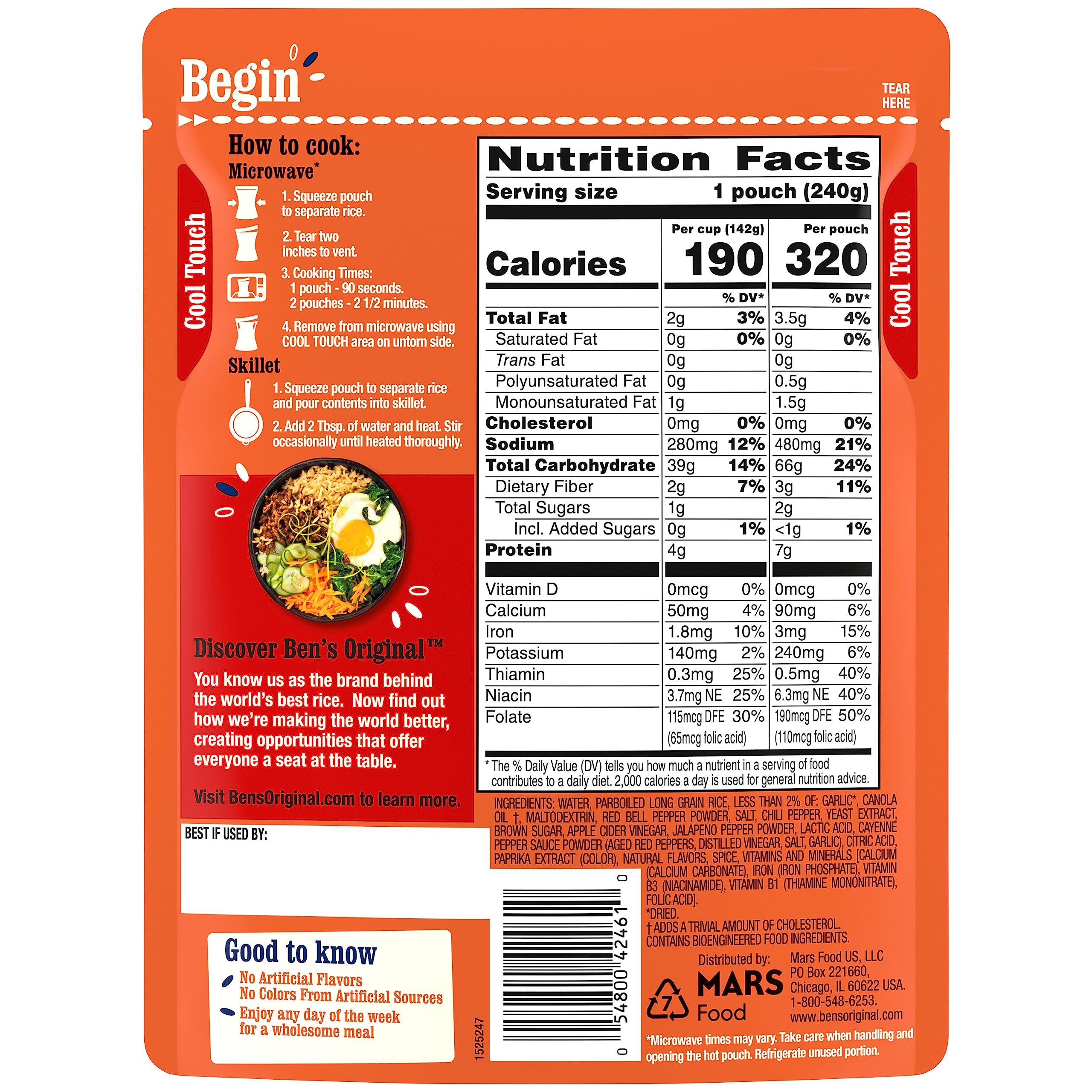 BEN'S ORIGINAL Bens Original Ready Rice Chili Garlic Flavored Rice, Easy Dinner Side, 8.5 oz Pouch (Pack of 12)