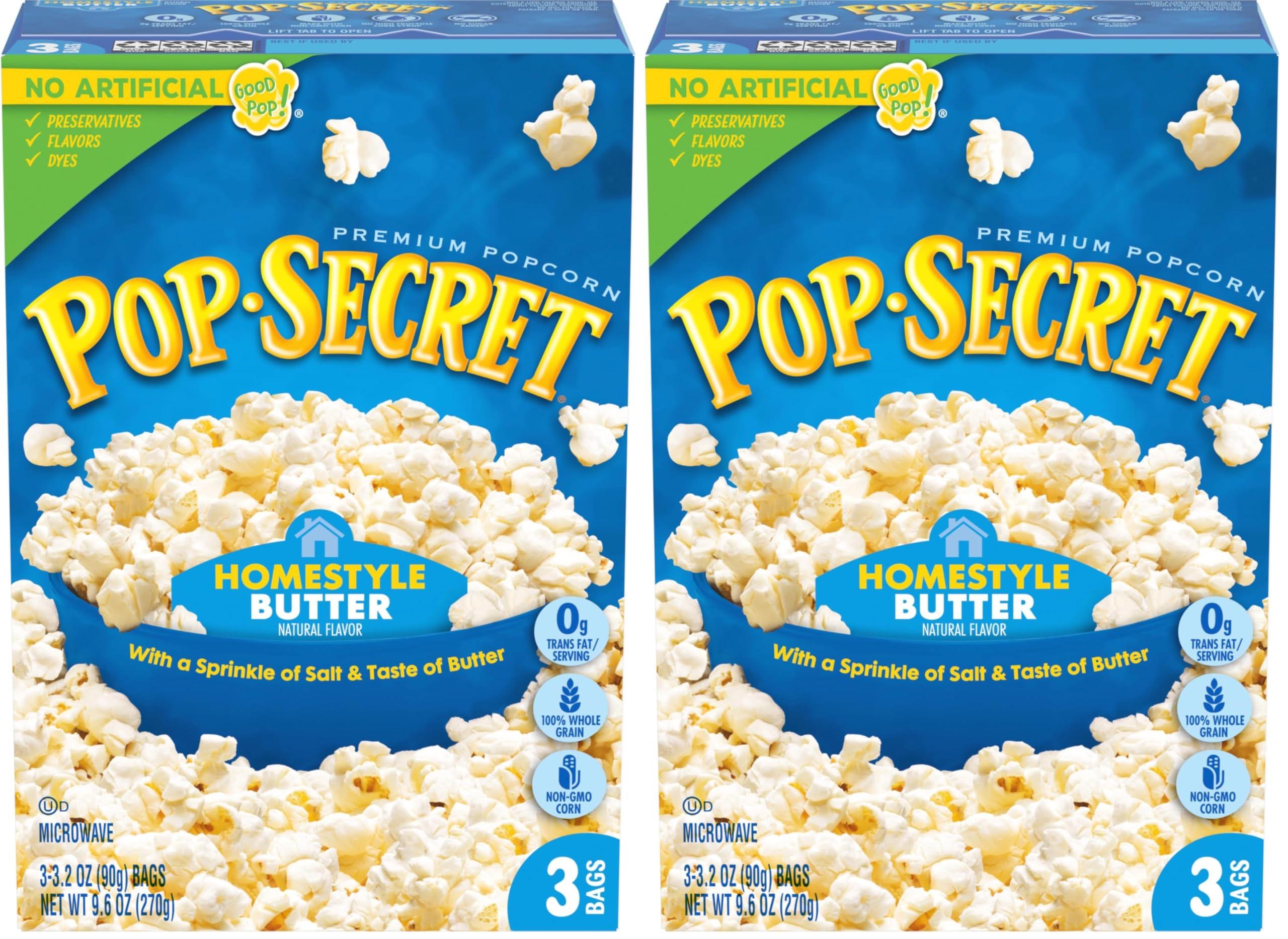 Pop Secret Pop Secret Microwave Popcorn, Homestyle Butter Flavor, 3.2 Oz Sharing Bags, 3 Ct (Pack of 2)