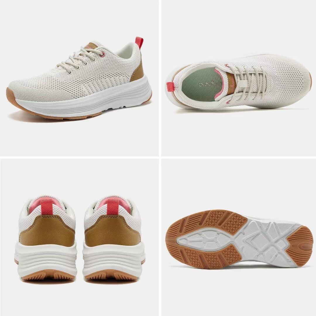 OrthoComfoot Women\'s Orthopedic Walking Shoes with Arch Support: Comfortable Orthotic Running Sneakers for Plantar Fasciitis, Supportive Trip Sneakers with Eva Elastic Thick Sole Beige Size 8