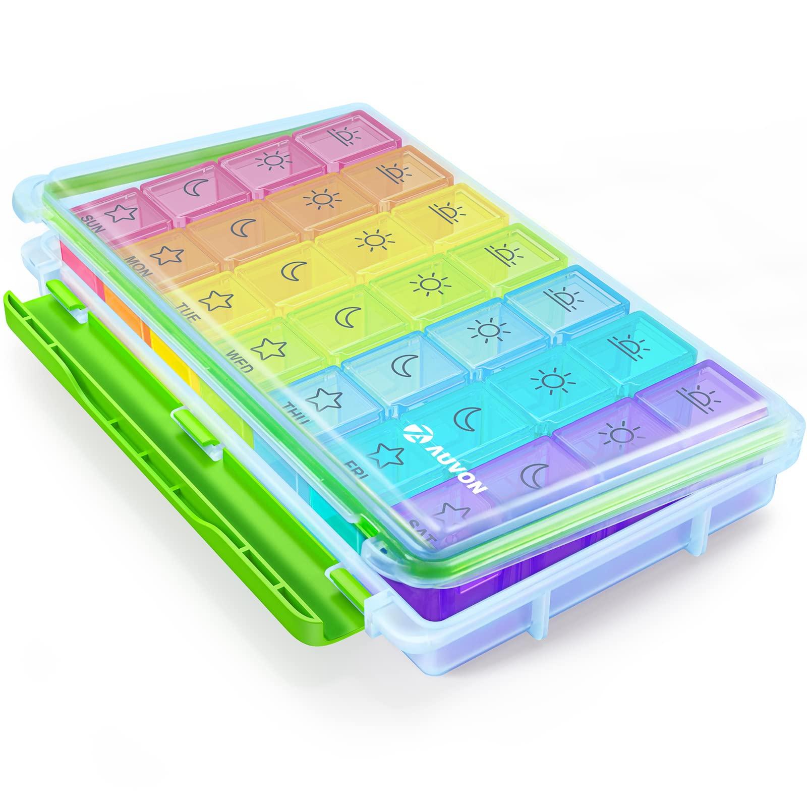 AUVON AUVON iMedassist Moisture-Proof Weekly Pill Organizer 4 Times a Day, Large 7 Day Pill Box Portable for Travel with Removable Individual Pill Containers to Hold Vitamins, Supplements and Medication