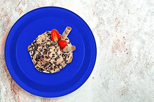 DecorRack DecorRack 30 Small Plastic Plates, Heavy Duty 7 inch Colored Plastic Dinner Plates, Disposable Party Ware for Kids Birthday, Cake Dessert Plates, Holiday Tableware, Blue (Pack of 30)