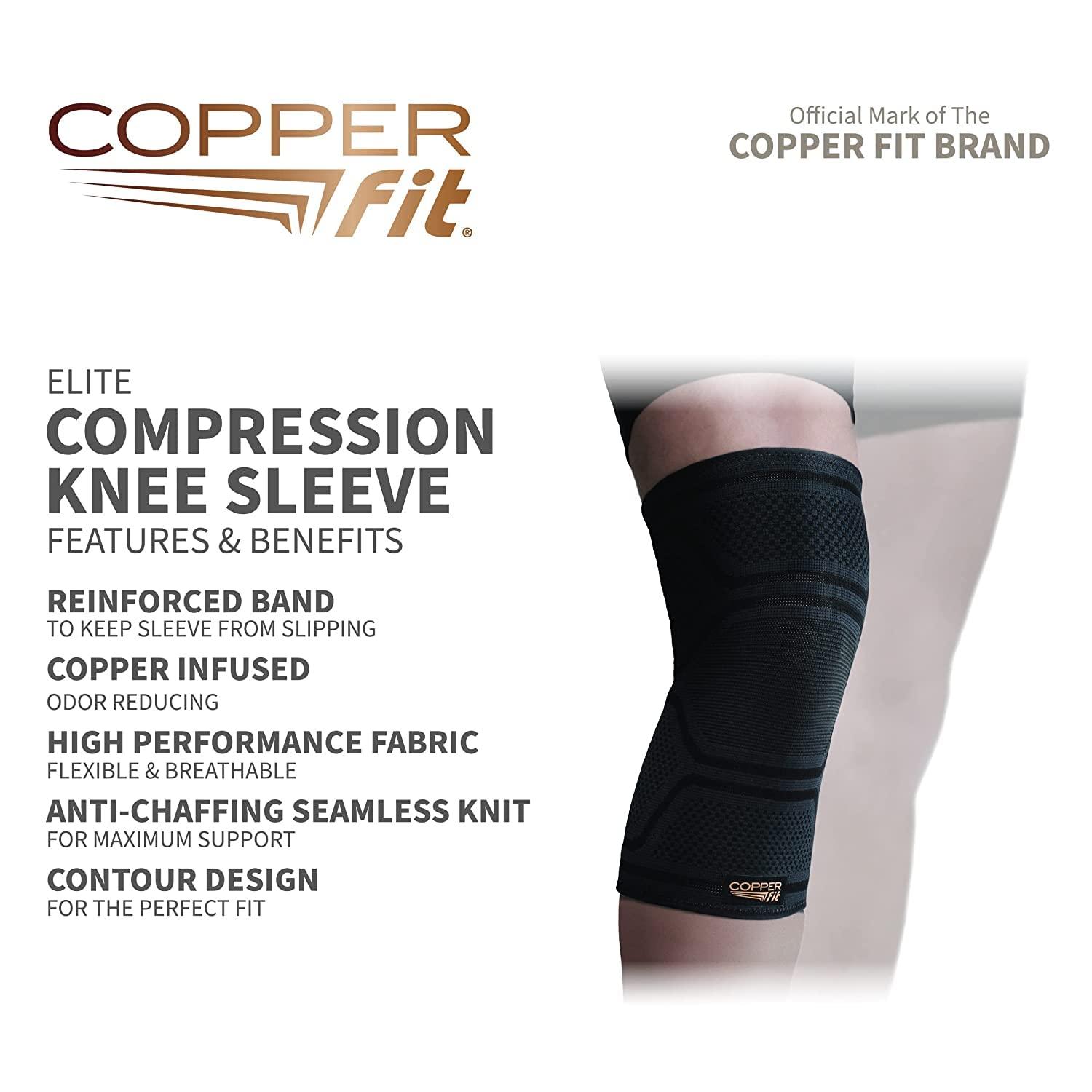 Copper Fit Copper Fit Elite Knee Compression Sleeve Knee Brace 2-Pack, Black (Large/X-Large, 16\'\'-20\'\'),2.0 Count
