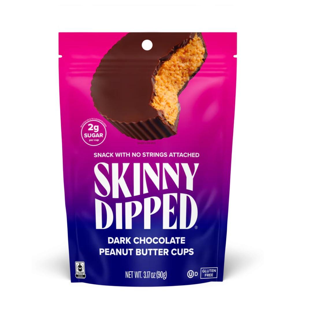SKINNYDIPPED SkinnyDipped Dark Chocolate Peanut Butter Cups, 2g Sugar per Cup, Keto Friendly, No Stevia, Gluten Free, 3.2oz, 1 Pack (6 Cups Total)