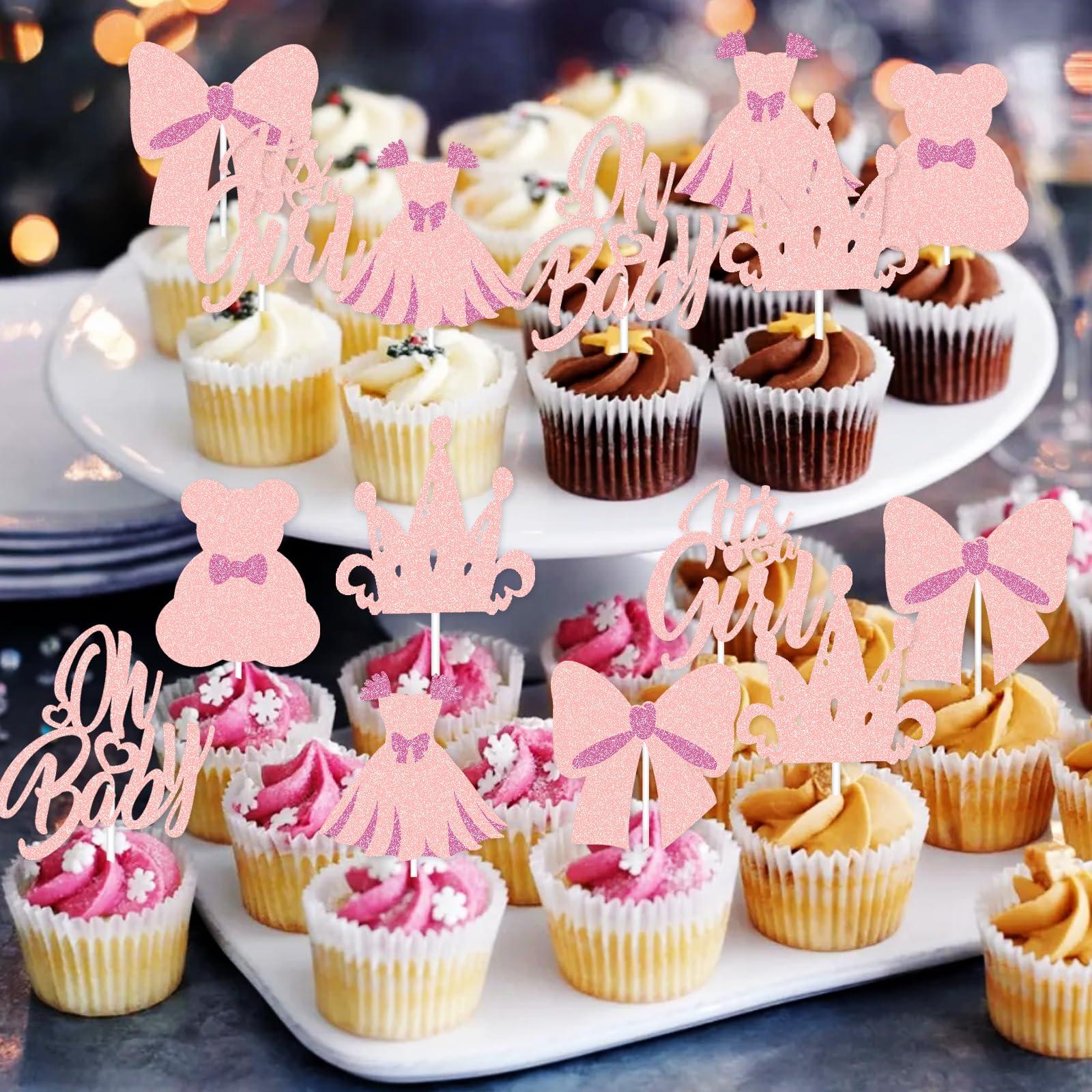 G-LOVELY\'S 24 PCS Oh Baby Cupcake Toppers Glitter Oh Baby Cake Decorations Baby Shower Gender Reveal Cupcake Picks for Boy or Girl Theme Baby Shower Kids Birthday Party Supplies