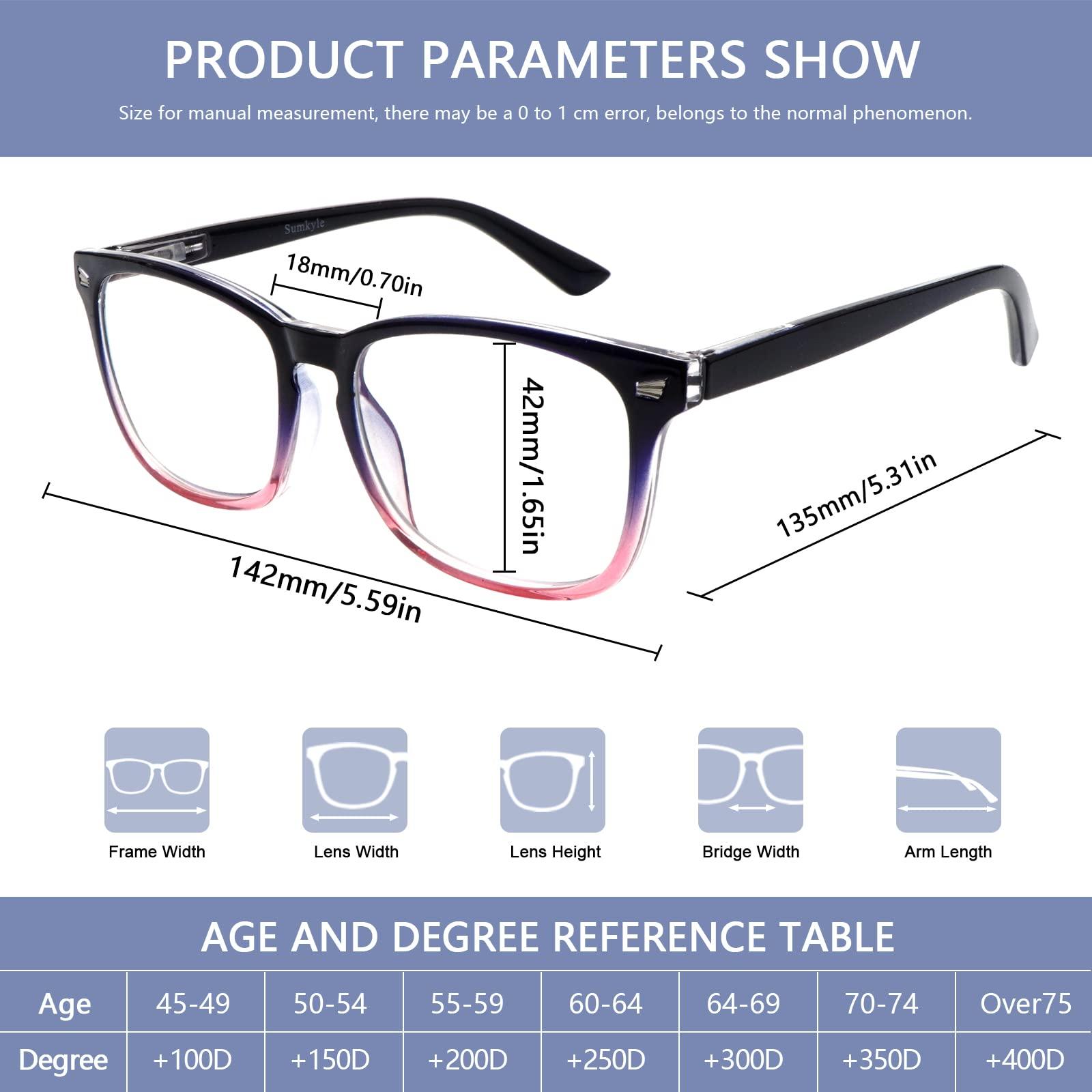 Sumkyle Sumkyle 3 Pack Progressive Multifocal Reading Glasses for Women Men Blue Light Blocking Computer Glasses Spring Hinge Readers(3 pack black, 2.50)