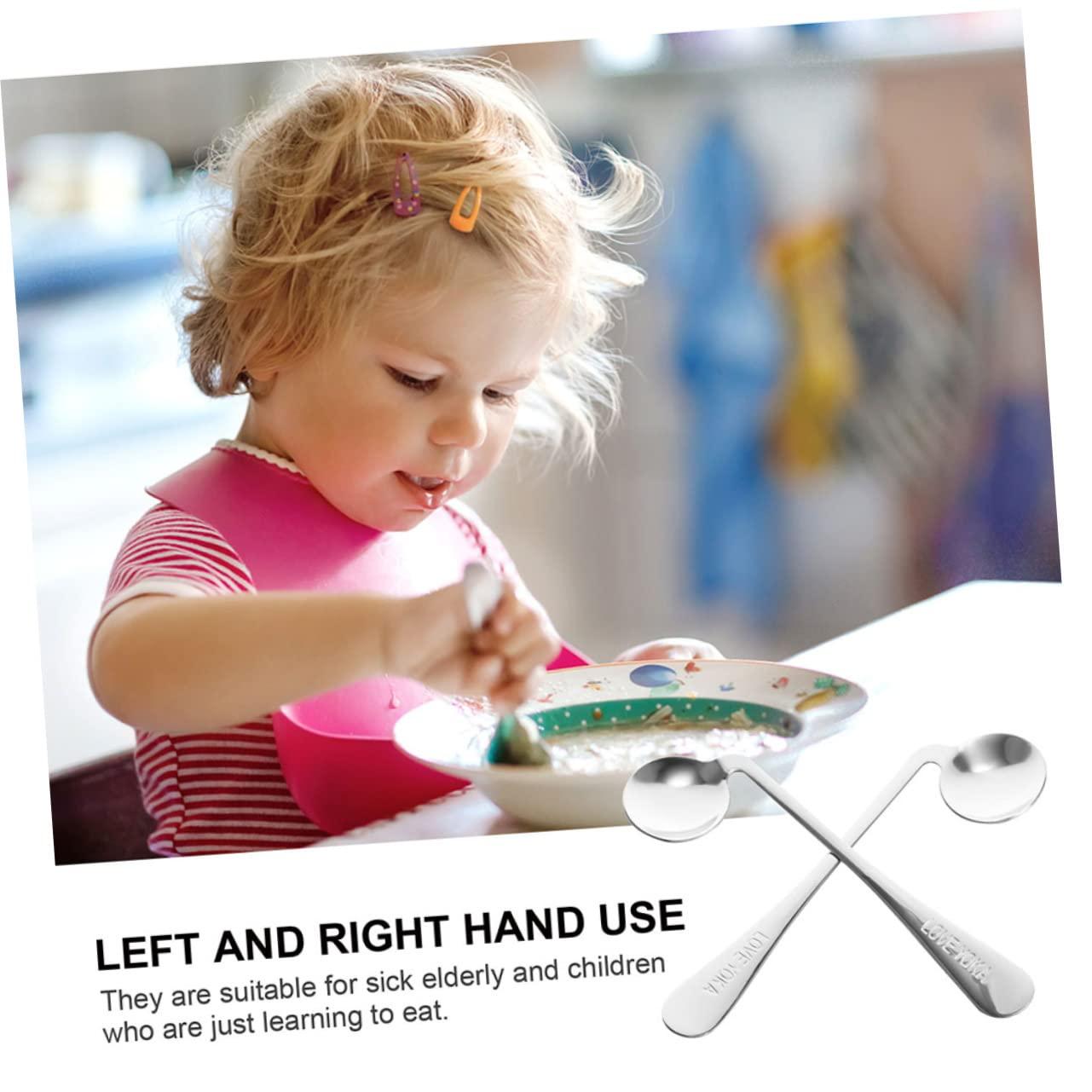 Anneome 2pcs Elderly Eating Spoon Angled Eating Spoons Swivel Spoon Adaptive Silverware Compact Elderly Utensils Right Handed Spoon to Rotate Household Products Stainless Steel Bendable