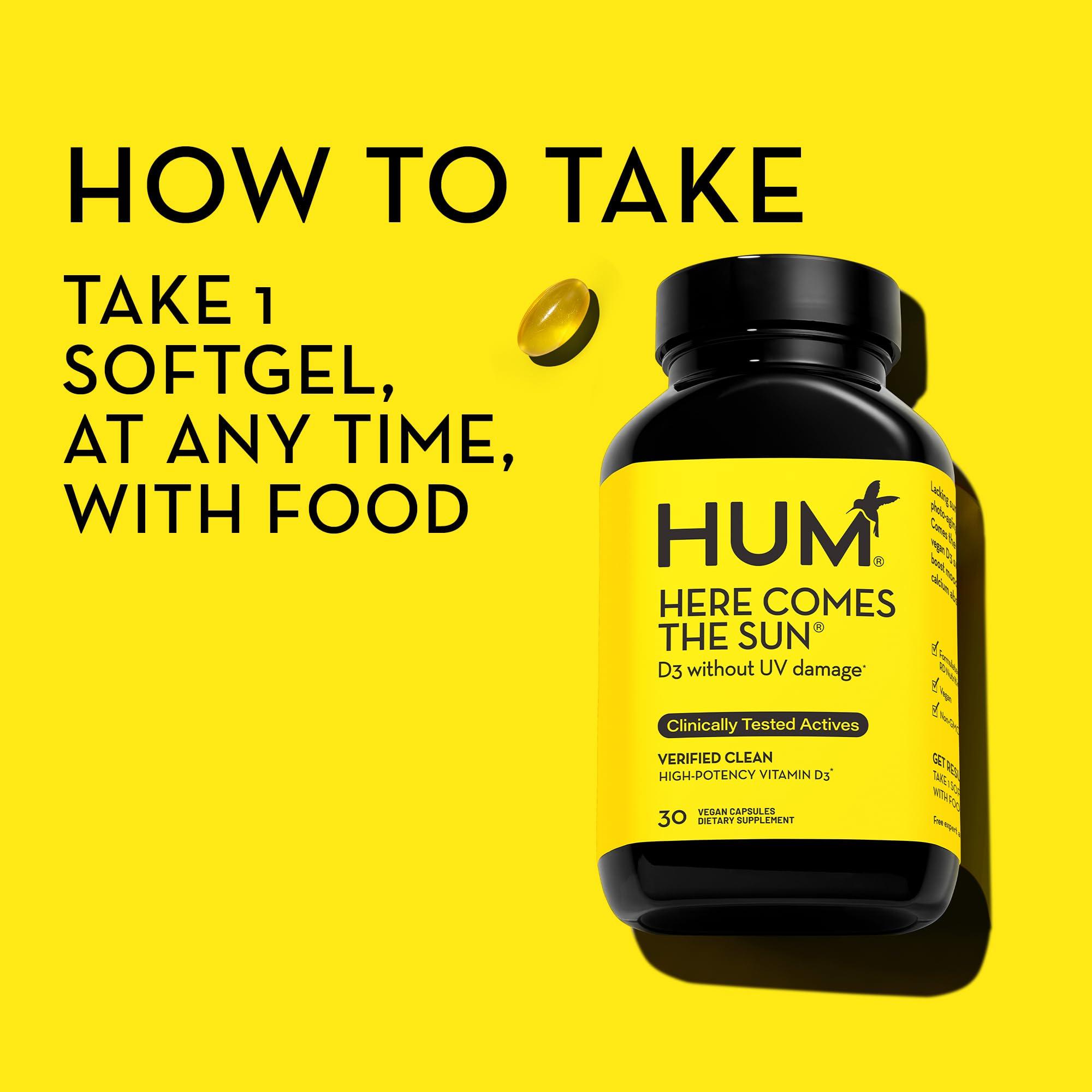 HUM HUM Here Comes The Sun - Immune Supplement with Vitamin D & Calcium for a Healthy Immune System - Supports Radiant Skin, Mood + Bone Health (30-Count)