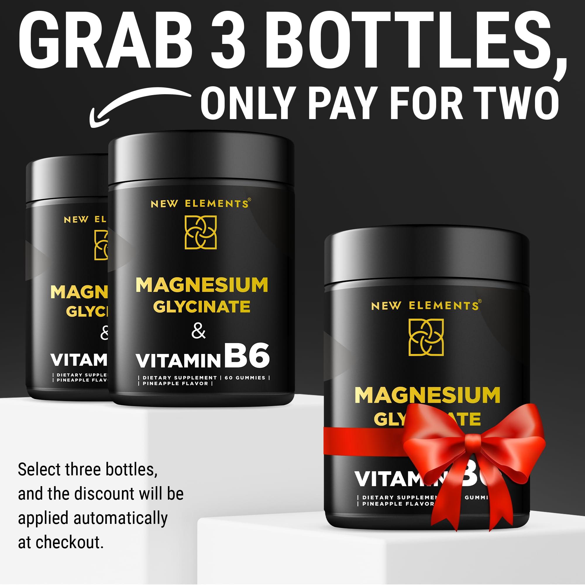 New Elements Magnesium Glycinate Gummies 500mg with Vitamin B6 100mg for Adults and Kids - High Absorption | Non-GMO | No Gluten | Stress Relief | Sleep & Relaxation | Muscle & Heart Support | Natural & Vegan