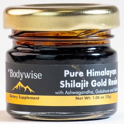 Be Bodywise Be Bodywise Pure Himalayan Shilajit Resin Gold I Lab tested I Ashwagandha, Gokshura & Saffron I Fulvic Acid & Trace Minerals I Shilajit for Men & Women | Zero Sugar I 100% Organic & Natural I 30 gm.