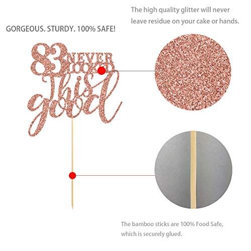 MAGJUCHE 83 Rose Gold Glitter 83 Never Looked This Good Cake Topper, 83rd Birthday Party Toppers Decorations, Supplies