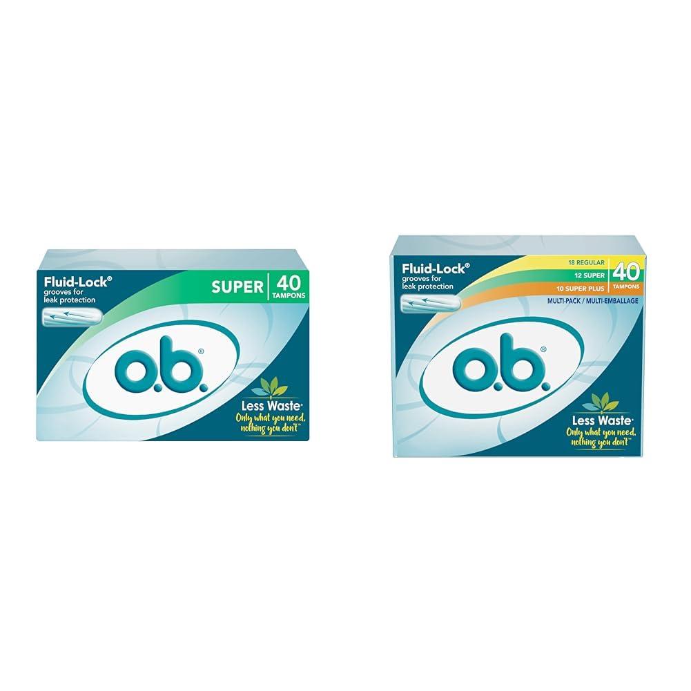o.b. o.b. Tampons | Non-Applicator Tampon Bundle | Super 40ct and Regular/Super/Super Plus 40ct Multipack