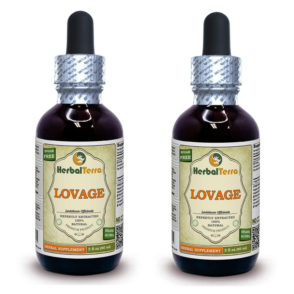 Herbal Terra LLC Lovage (Levisticum Officinale) Tincture, Organic Dried Root Liquid Extract (Brand Name: HerbalTerra, Proudly Made in USA) 2x2 fl.oz (2x60 ml)