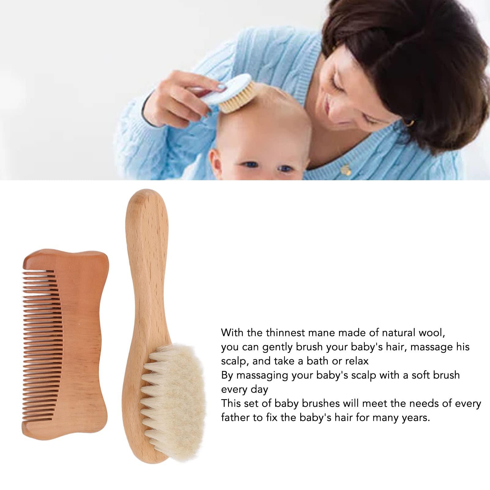 Vomeko Vomeko Wooden Baby Hair Brush and Comb Set - Baby Bathing Wood Comb, Wool Brush for Infants, N atural Bristle Baby Brush, Perfect Infant Hair Care and Grooming Set