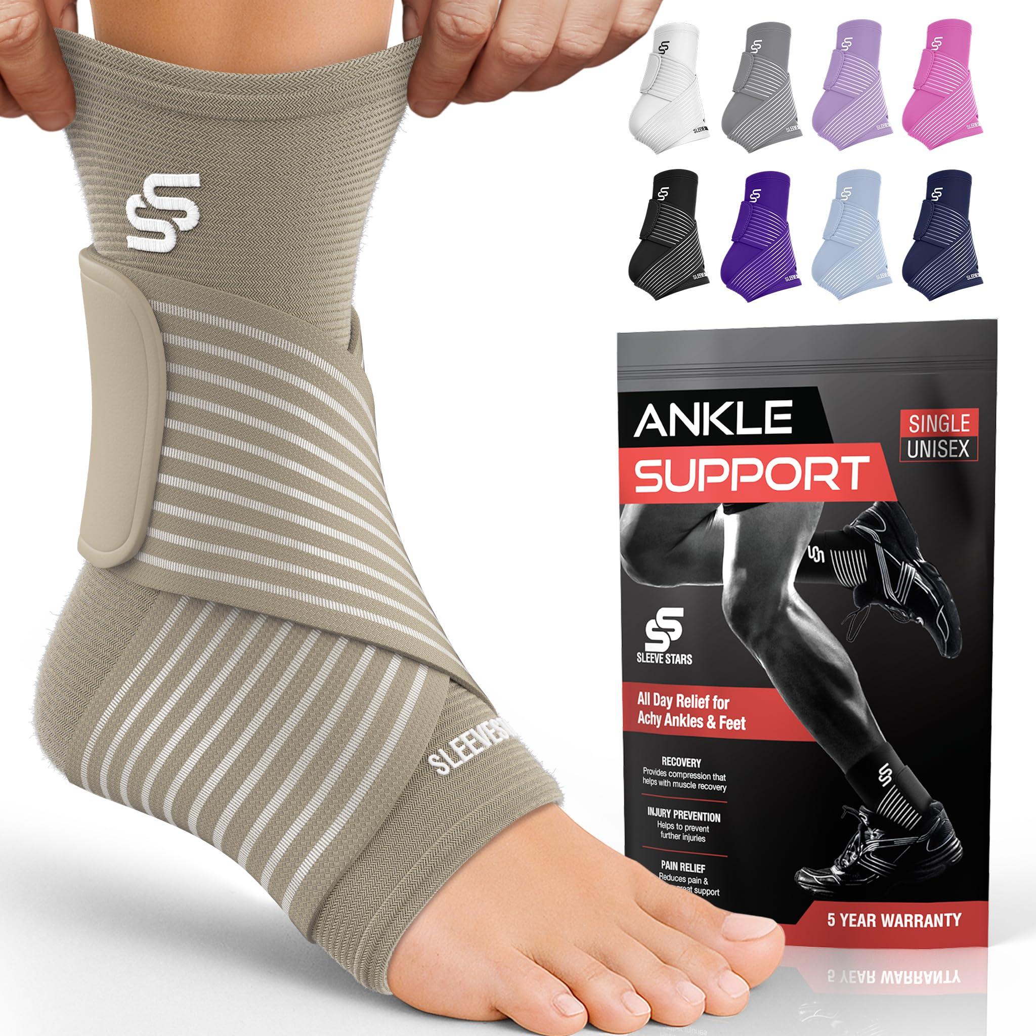 SS SLEEVE STARS Sleeve Stars Ankle Brace for Sprained Ankle, Plantar Fasciitis Relief Ankle Support for Women, Ankle Compression Sleeve w/ Strap (Single/Beige)
