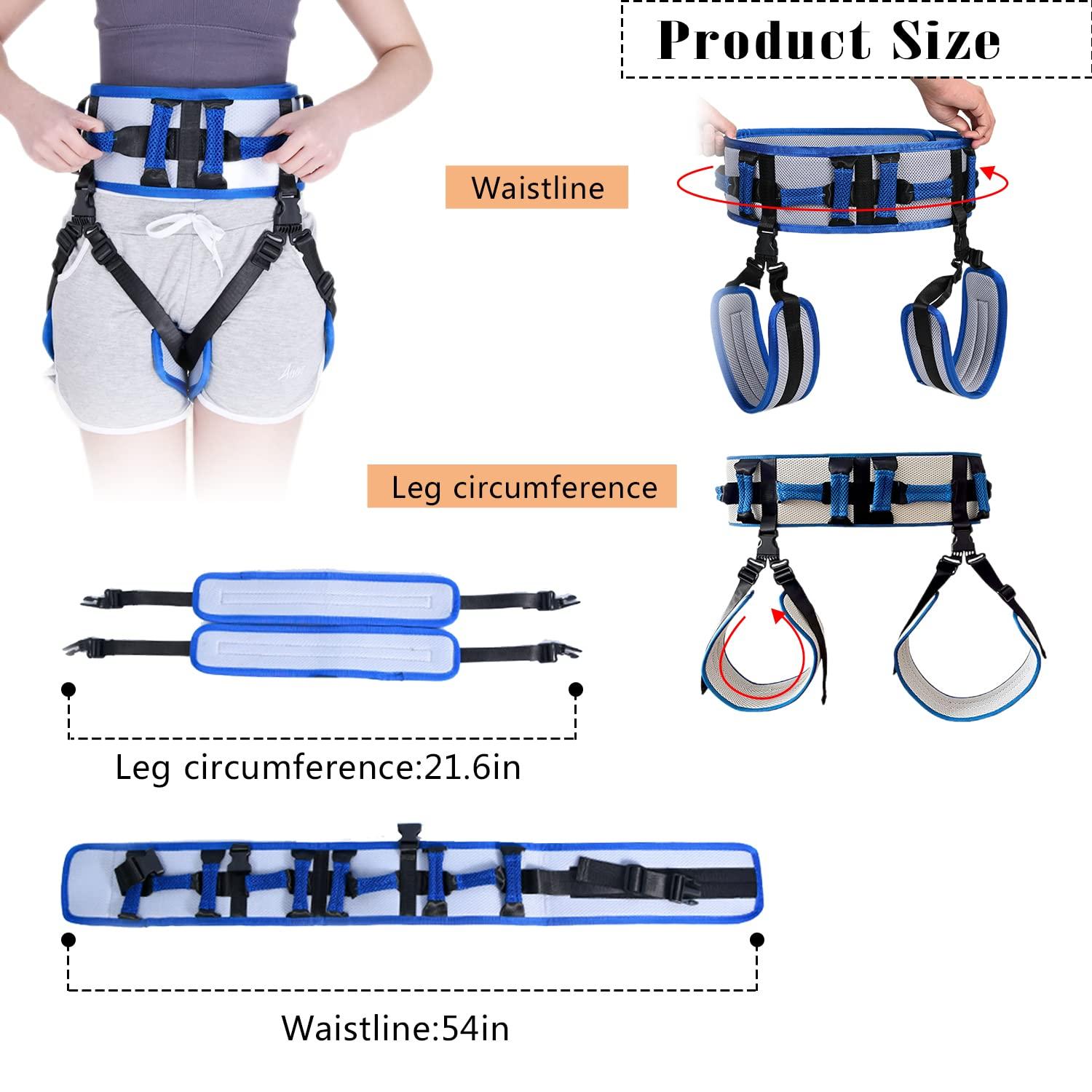 Lmaray Transfer Belt with Leg Loops and 10 Padded Handles, Medical Gait Belt Walking Assistive Device with Quick Release Metal Buckle for Elderly, Seniors and Physical Therapy - 54 Inch