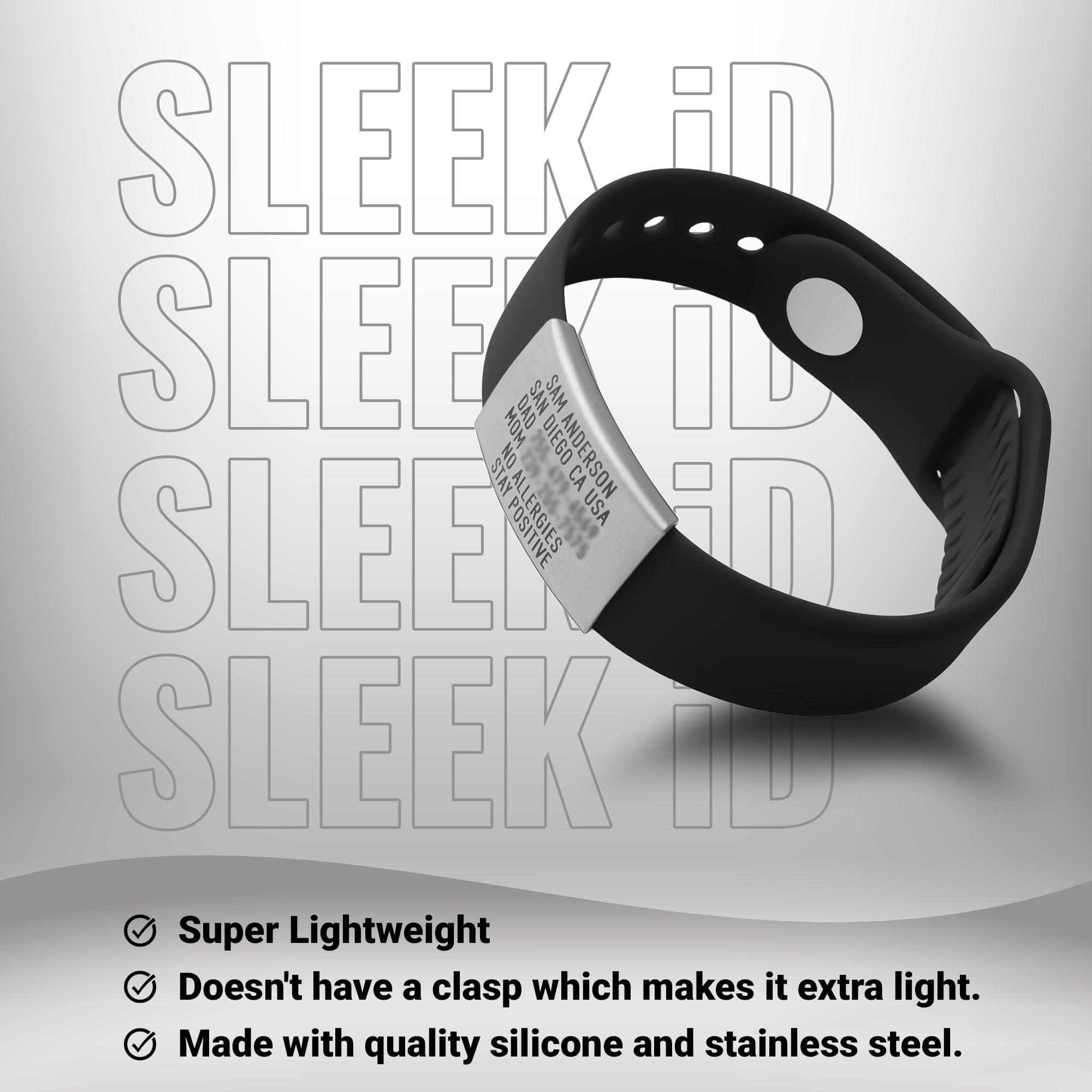 BRECK iD Sleek Wrist ID 22g Silicone Medical Bracelet, 1 Size Adjustable 6\"-8\" - Pin & Tuck Style Wristband, Bracelets for Men & Women, Road ID & Emergency ID Bracelet & Free Engraving