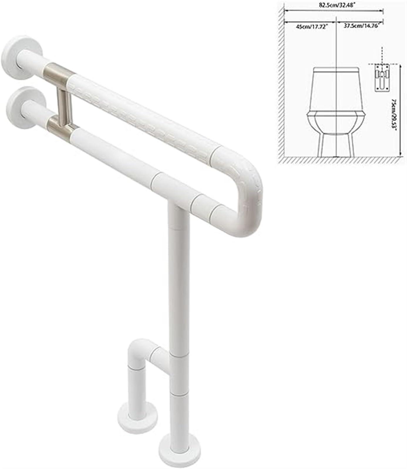 GeRRiT GeRRiT 23.6 Inch Handicap Grab Bars Toilet Bathroom Safety Handrails for Elderly Stainless Steel Toilet Rail Hand Rail Support for Seniors Disabled Railing Wall to Floor Grab Bar Load 551lbs White