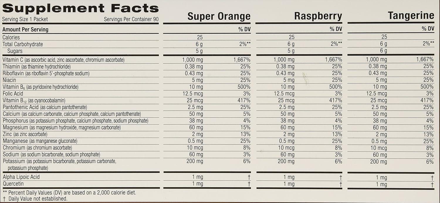 Emergen-C Emergen-C 1,000 mg Vitamin C Dietary Supplement Drink Mix, Super Orange/Raspberry/Tropical, 90 Packets, Net Wt. 28.5 oz.