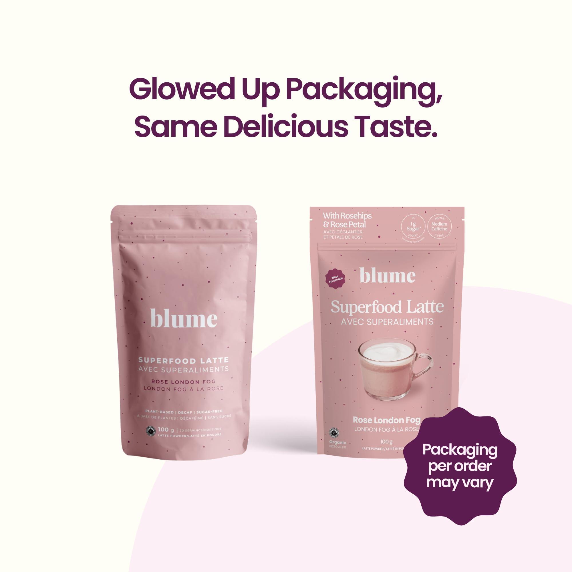 Blume Blume Organic Rose London Fog Earl Grey Tea | Decaf Black Tea, Rose Petal Powder, Vanilla, Tart Cherry, and Bergamot | Plant Based Superfood Latte | Vegan Gluten Free Drink | 30 Servings