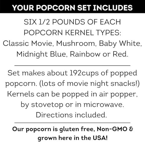 DELL COVE SPICES & MORE Gourmet Popcorn Kernel 6-Pack Variety Gift Set | Non-GMO & Gluten Free | Popcorn Gift Idea & Healthy Popcorn Snack | Gifts for Him, Gifts for Her, Gifts for the Family with Ready Black Gift Box by from Dell Cove Spices & More