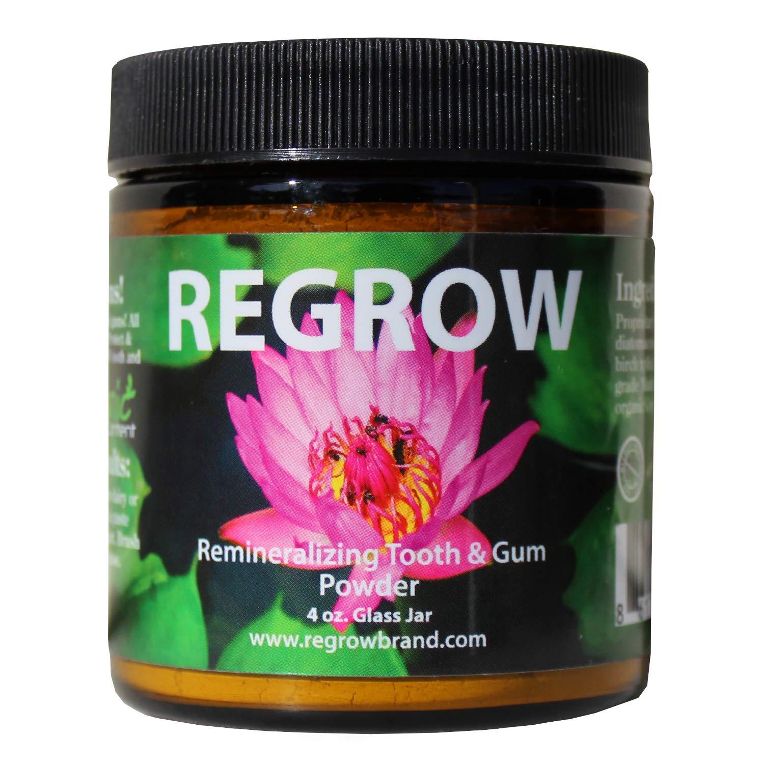 REGROW Brand REGROW Remineralizing Tooth Powder - Whiter Teeth Naturally - Cleans, Heals, Protects & Stop Sensitive Teeth and Gums - All Natural - 4oz Glass Jar