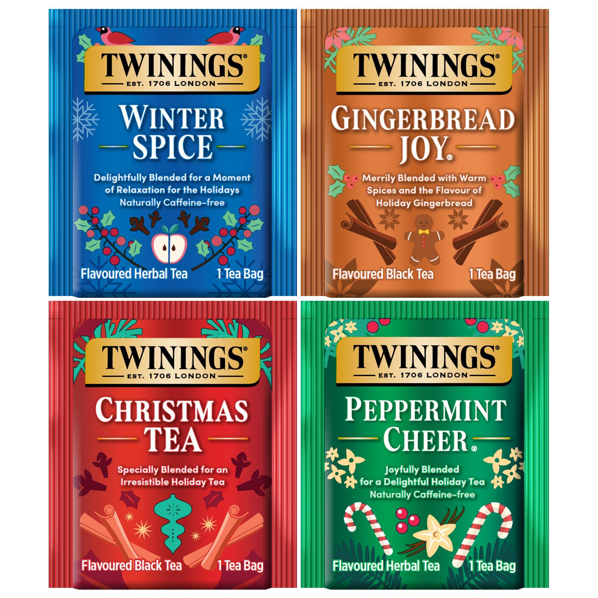 Twinings Twinings Holiday Variety Pack Tea Bags, Christmas Tea, Winter Spice, Gingerbread Joy, Peppermint Cheer, 20 Count (Pack of 4), Enjoy Hot or Iced | Packaging May Vary