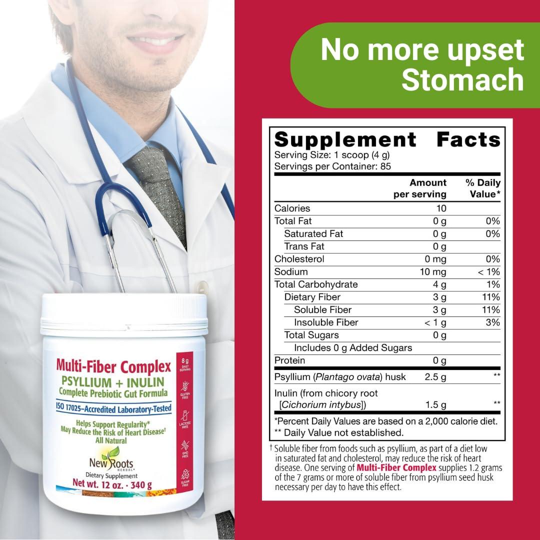 NEW ROOTS HERBAL New Roots | Prebiotic Fiber Powder with Psyllium Husk and Inulin (from Chicory Root)| Multi-Fiber Prebiotic Supplement Supports Gut and Digestive Health, Unflavored 12 oz (340 g)
