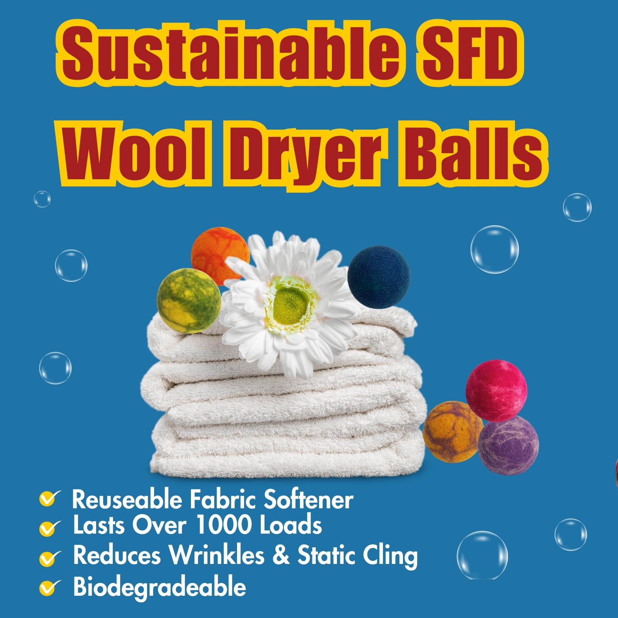 Shop Factory Direct Wool Dryer Balls 100% New Zealand Wool Dryer Balls, Chemical Free Fabric Softener for 1000+ Loads, Hypoallergenic, Cruelty-Free, Reusable, Baby Safe, Handmade Color 6 Pack XL Tie Dye Wool Balls.