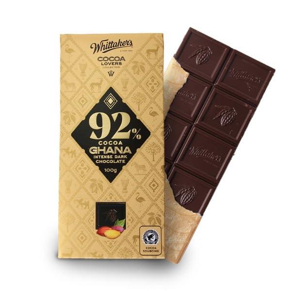 Whittaker\'s Whittaker\'s Cocoa Lovers 92% Cocoa Ghana Intense Dark Chocolate 100g (Pack of 6) Made in New Zealand, Full Size