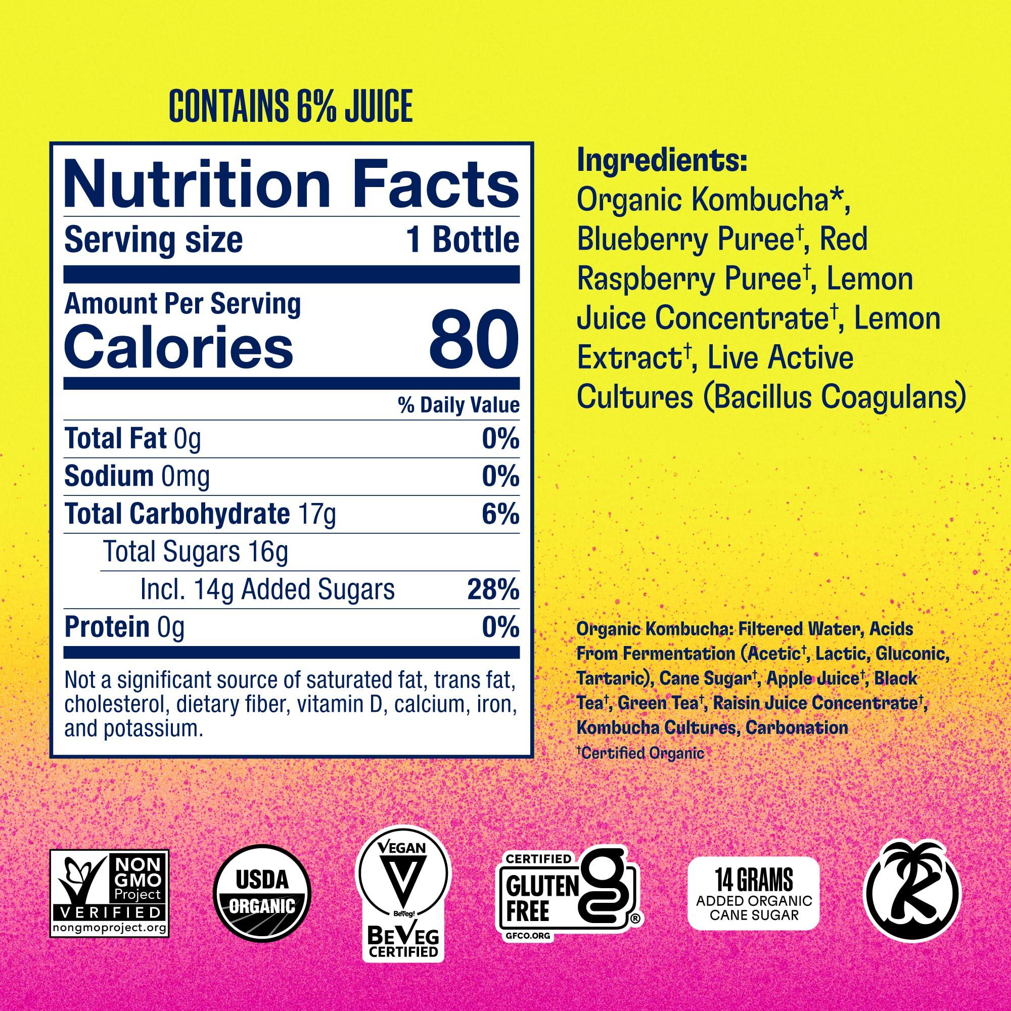 Health-Ade Health-Ade Kombucha Tea Organic Drink, Fermented Tea with Living Probiotics, Detoxifying Acids, Supports Gut Health, Non-GMO, Vegan, Gluten Free, 12 Pack (16 Fl Oz Bottles), Berry Lemonade