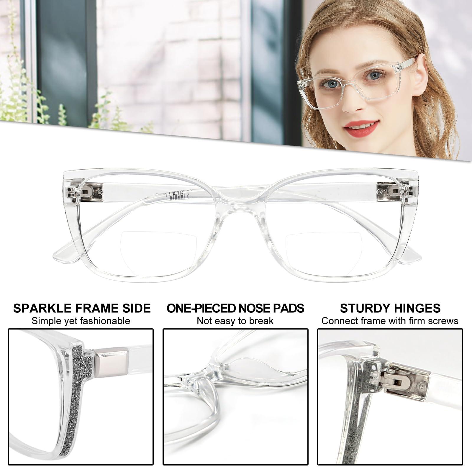 WEMOOTANTS WEMOOTANTS Large Bifocal Reading Glasses 2.75 Women Big Cateye Clear Bifocals Readers 100 125 150 175 200 225 250 275 300 350