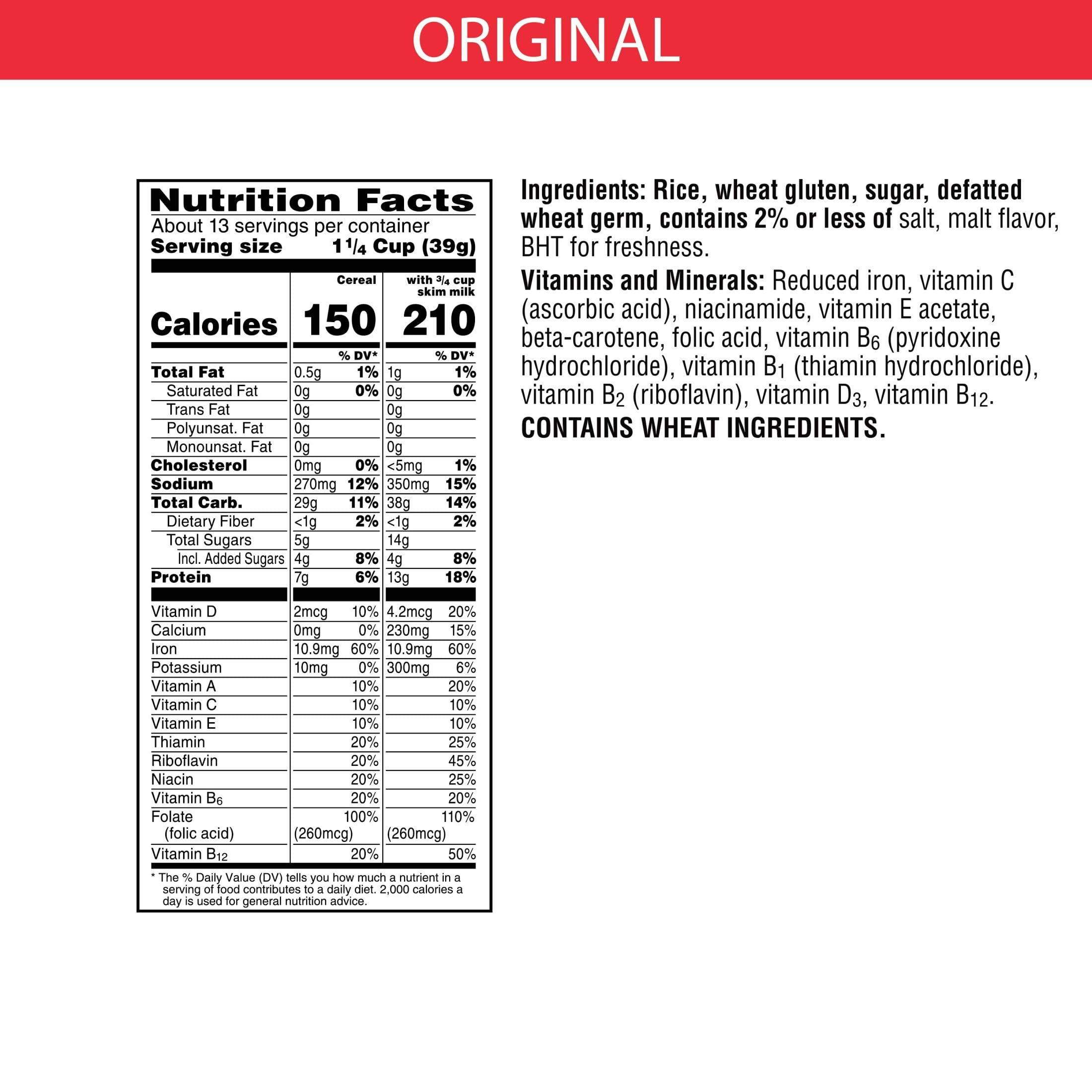 Special K Kellogg\'s Special K, Breakfast Cereal, Original, Made with Folic Acid, B Vitamins, and Iron, Value Size, 18oz Box(Pack of 6)