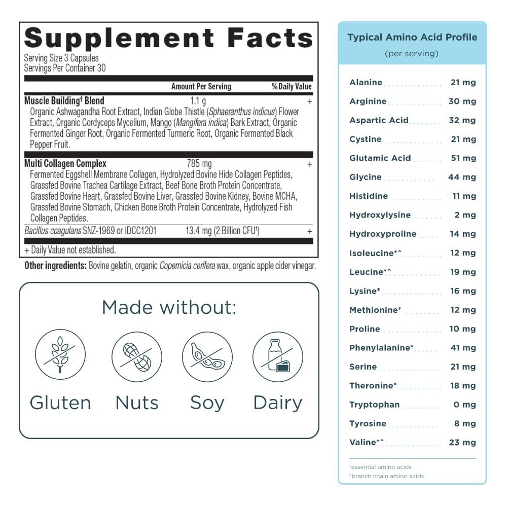 Ancient Nutrition Ancient Nutrition Multi Collagen Advanced Capsules, Muscle, 90 Count + Multi Collagen Protein Powder, Unflavored, 45 Servings