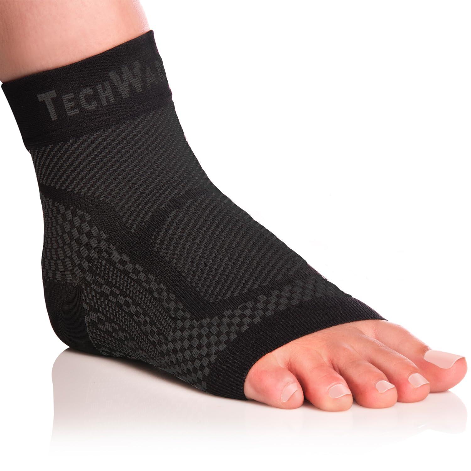 TechWare Pro TechWare Pro Ankle Brace Compression Sleeve - Relieves Achilles Tendonitis, Joint Pain. Plantar Fasciitis Foot Sock with Arch Support Reduces Swelling & Heel Spur Pain. (Black/Black, XXL)