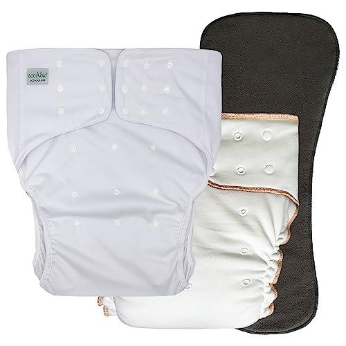 Ecoable Adult Nighttime Diaper Set - Day or Night Incontinence Protective Briefs for Special Needs Teens, Men and Women (Medium, White)