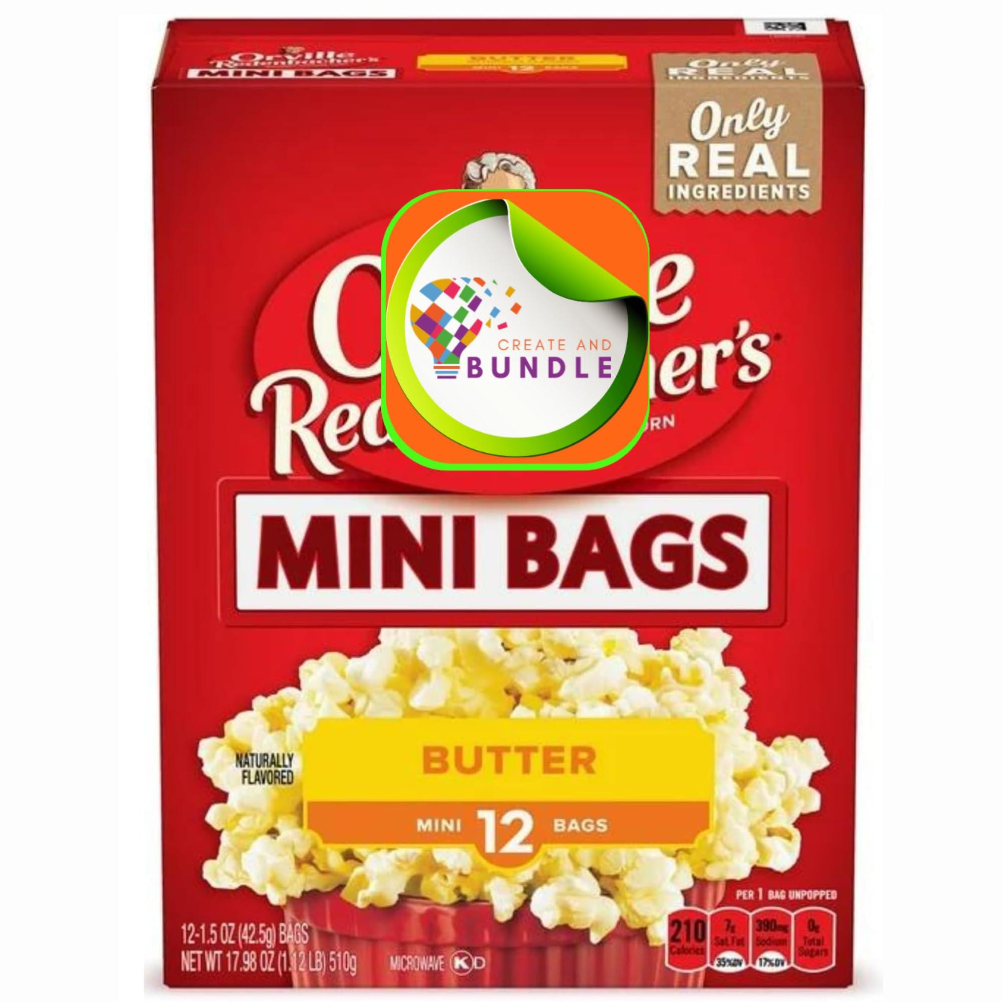 Create and Bundle Microwave Popcorn Orville Redenbacher\'s Butter Popcorn, Mini Bags, 1.5 oz, 12 Count, 1 box contains, 12 Mini Bags of Butter Popcorn + Create Sticker